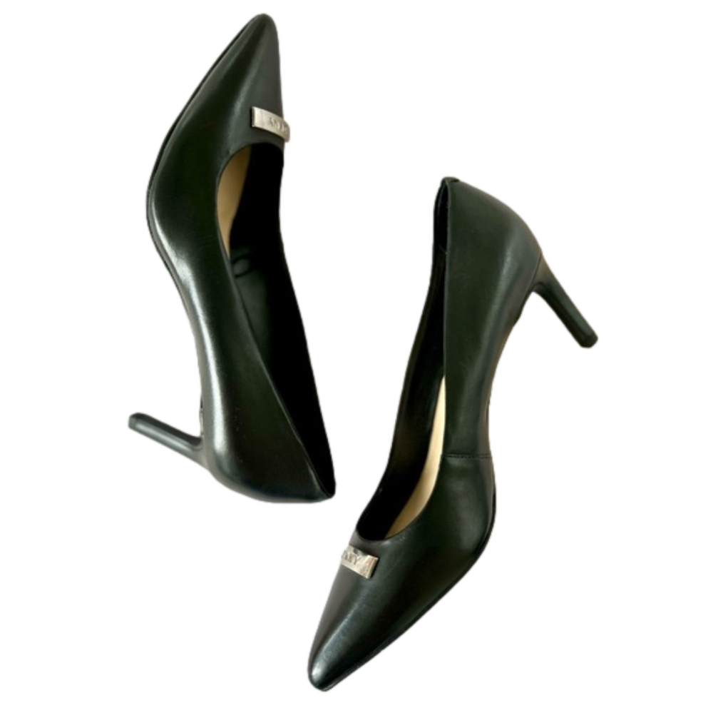 DKNY Black Size 8 Leather Pumps Pointed Toe Formal 3” Heel Height NEW